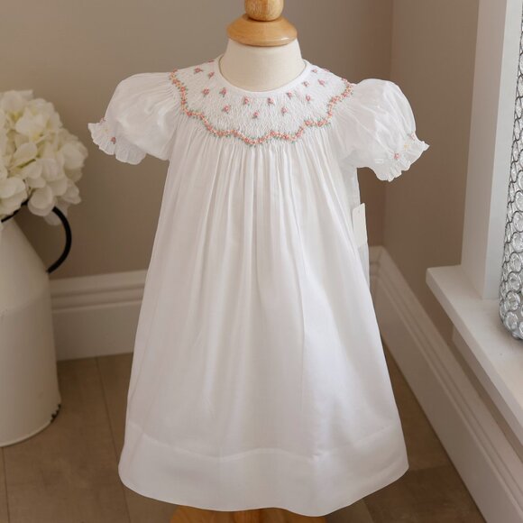 Strasburg Dress Smocked White Cotton Bishop Special Occasion Newborn New RARE - Picture 1 of 6